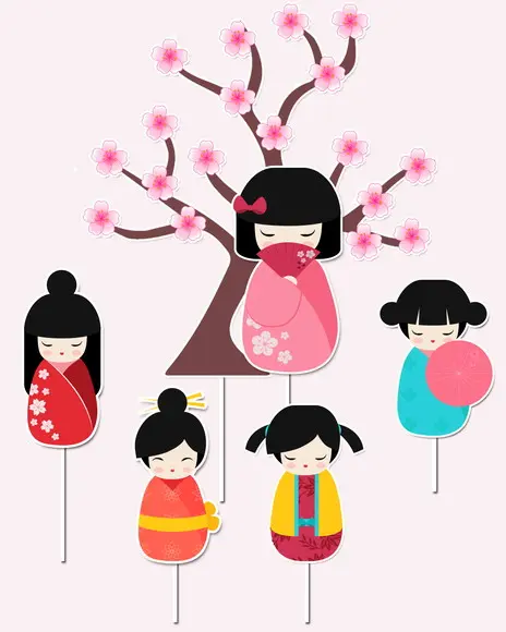 Arquivo digital - Topo de bolo Kokeshi