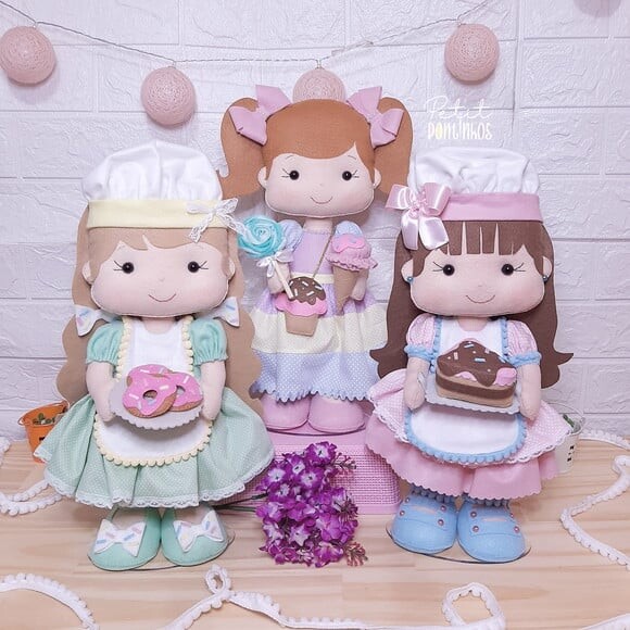 Confeiteiras em Feltro | Doceria | Kit com 3 Bonecas
