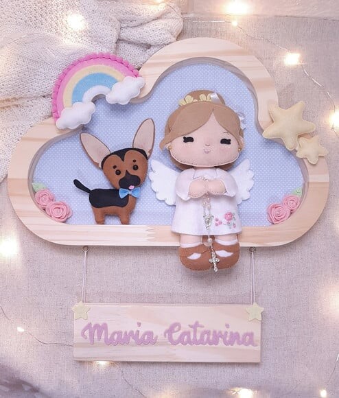 Porta Maternidade Personalizado Anjinha Nuvem Pinus