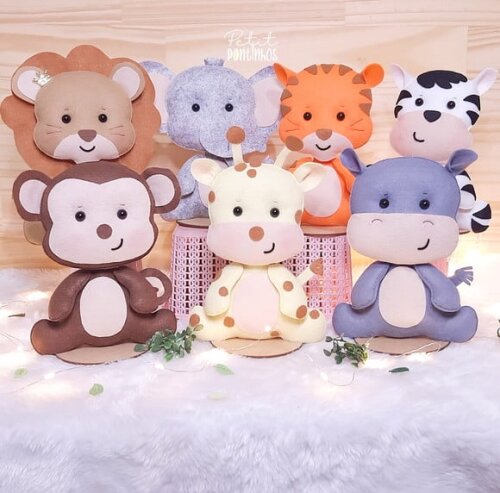 Safari em Feltro Centro de Mesa Kit 20cm (7 Peças)
