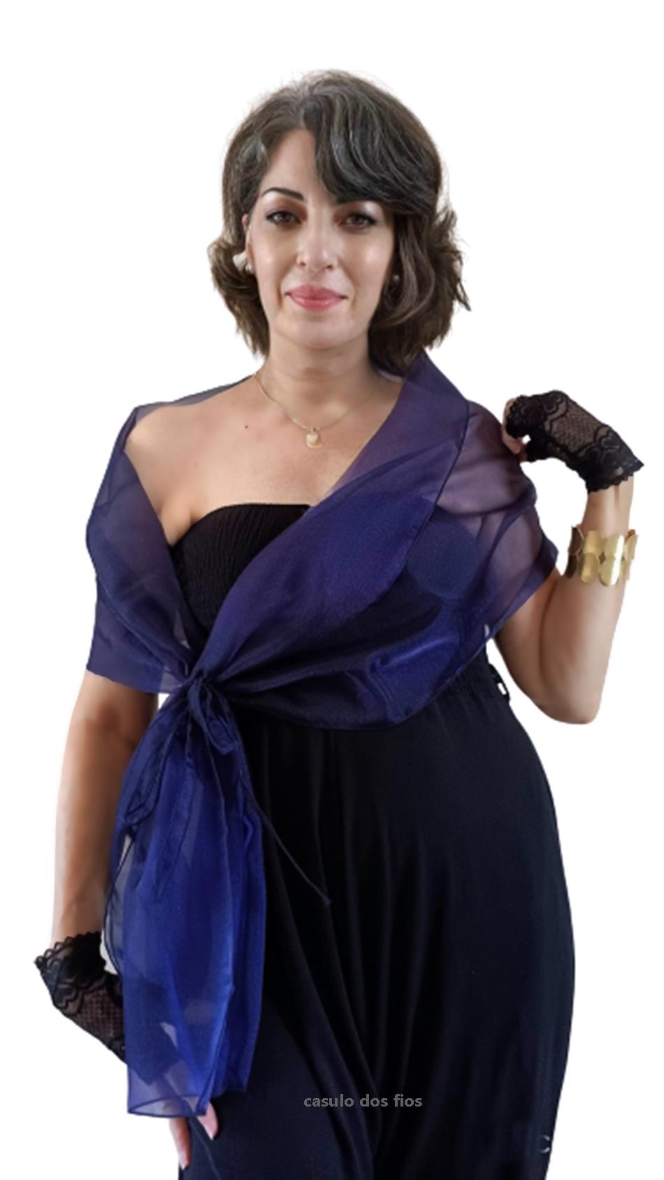 Echarpe Festa Modelo Cristal  Azul Marinho