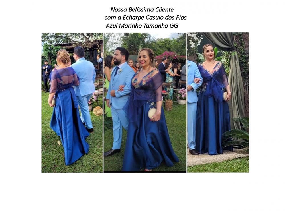 Echarpe Festa Modelo Cristal  Azul Marinho