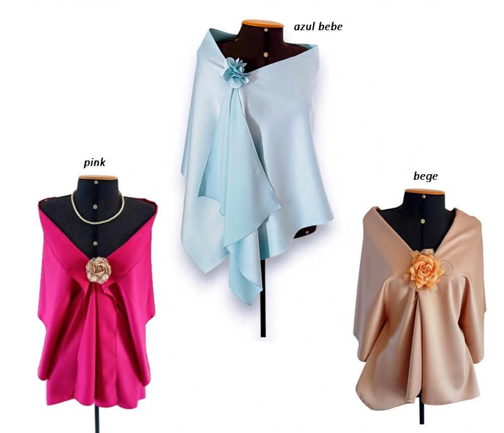 Echarpe Festa Crepe de Seda Azul, Bege ou Pink