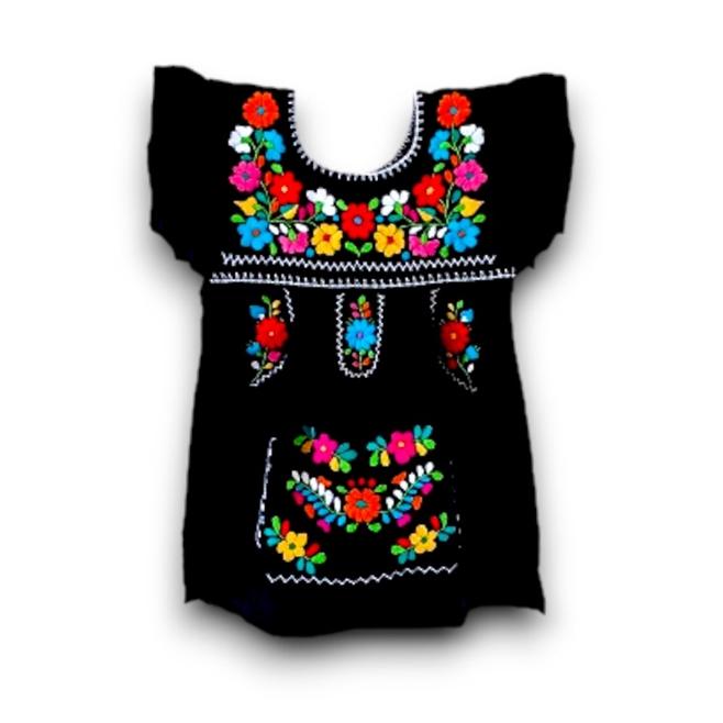 Vestido Mexicano Bordado 1 a 2 anos Preto