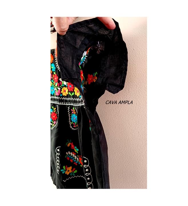 Vestido Mexicano Bordado 1 a 2 anos Preto