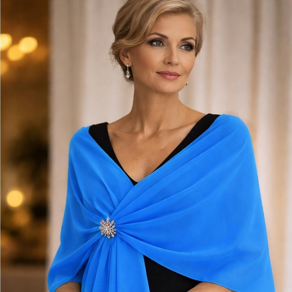 Echarpe Festa Musseline Toque de Seda Turquesa ou Azul Turquesa