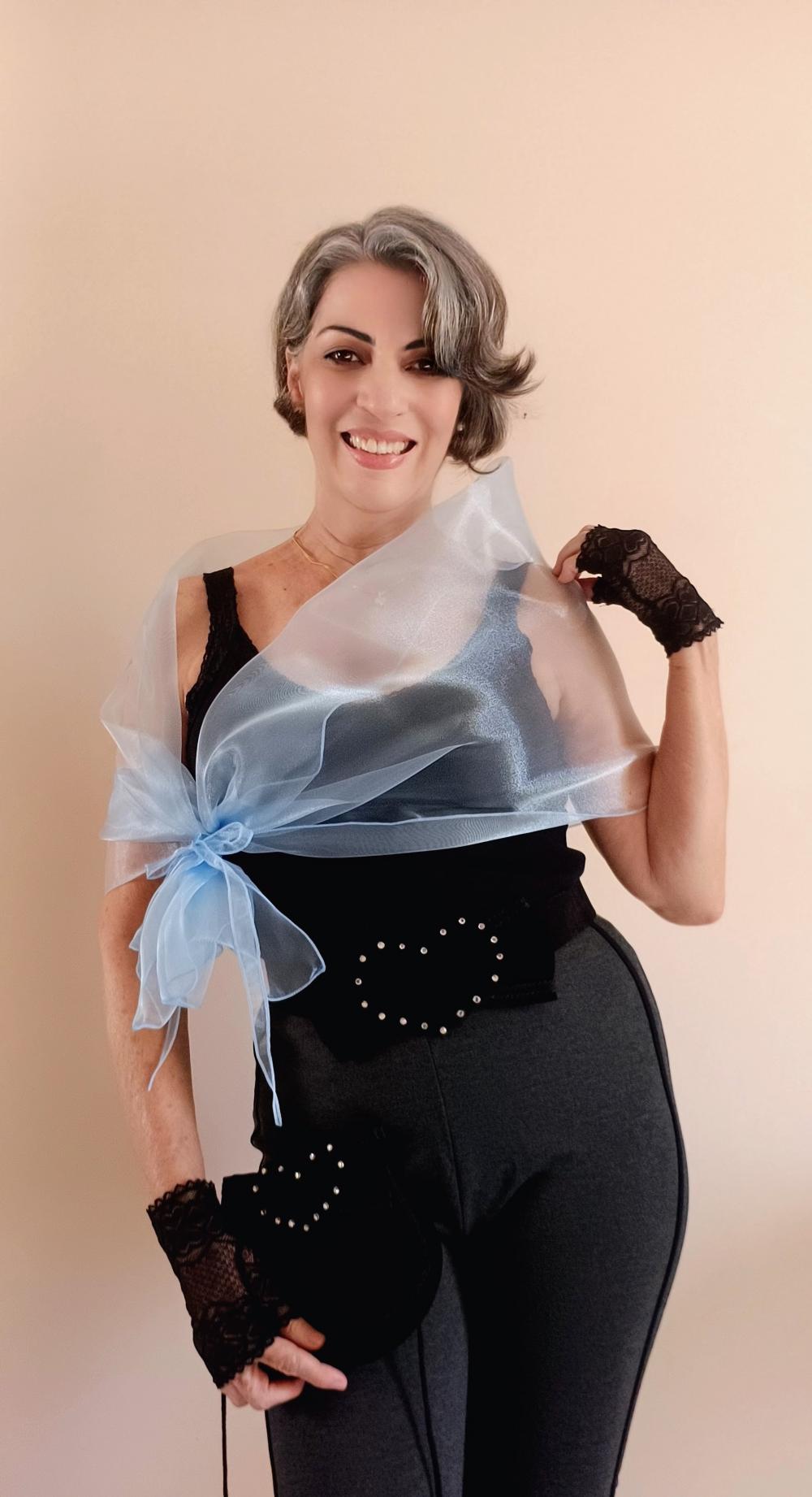 Echarpe Bolero Azul Modelo Cristal Pequena