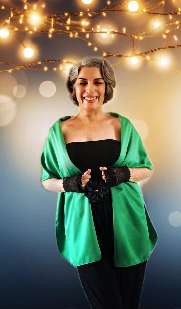 Echarpe Crepe de Seda Verde Esmeralda Madrinha Formatura