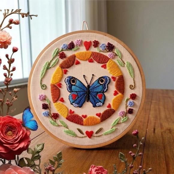Quadro Mandala Borboleta Azul Bordada - Renovação e Energia ???