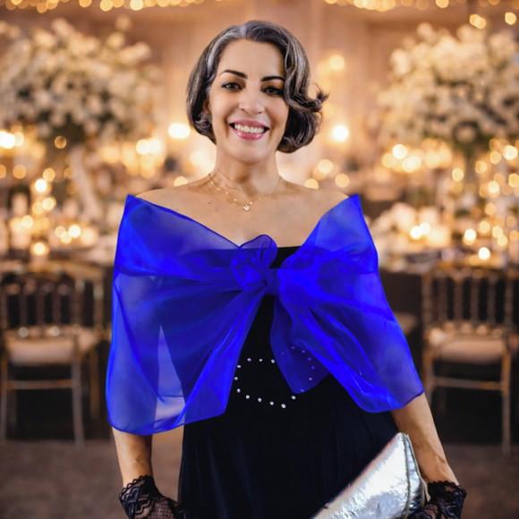 Bolero Echarpe Festa Casamento Madrinha Formatura Azul Bic