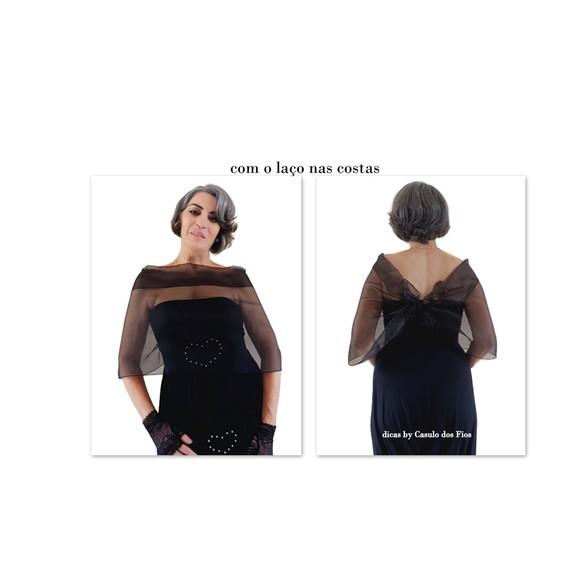 Echarpe Bolero Preto Cristal Busto 99 cm Tamanho P até m