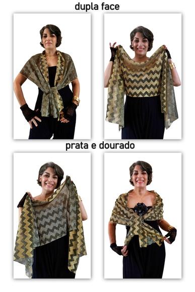 Echarpe Festa Dourada Dupla Face sem Costura