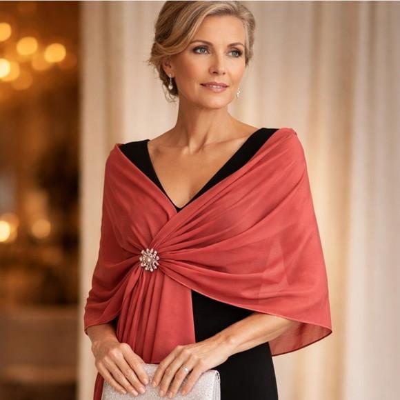 Echarpe Festa Rosa Telha Terracota Crepe de Seda Última