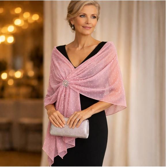 Echarpe Festa Rosa Longa em Chiffon de Seda Transparente