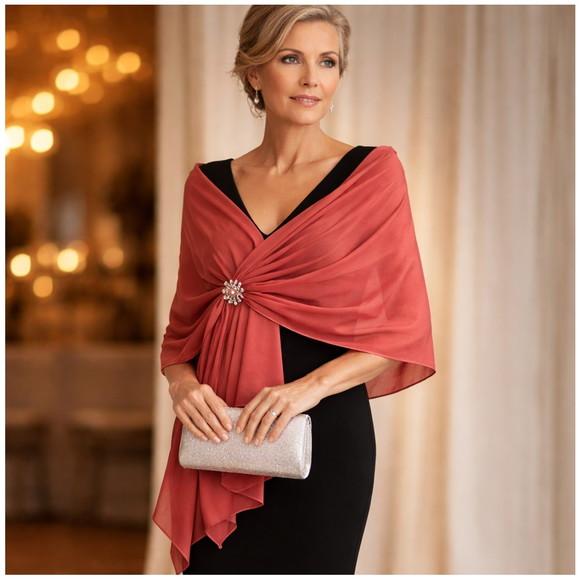 Echarpe Festa Rosa Telha Terracota Crepe de Seda Última