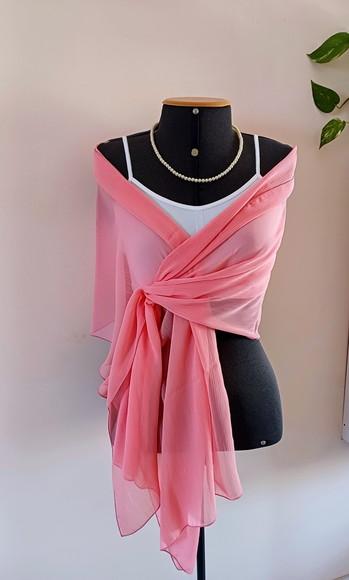 Echarpe Festa Rosa em Chiffon de Seda Transparente