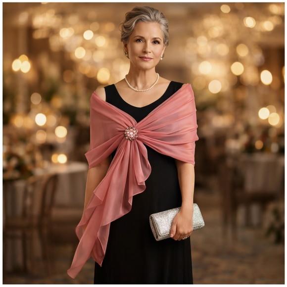Echarpe Festa Rosa em Chiffon de Seda Transparente