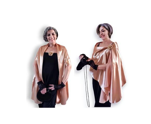 Echarpe Festa Rosé Golden Dourada Cetim de Seda
