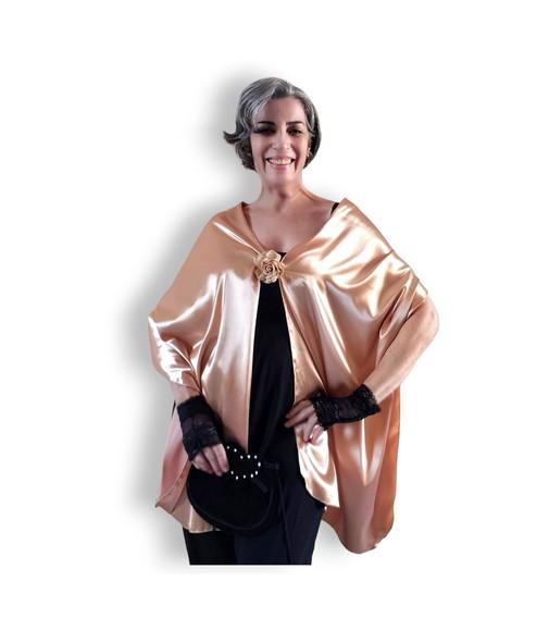 Echarpe Festa Rosé Golden Dourada Cetim de Seda