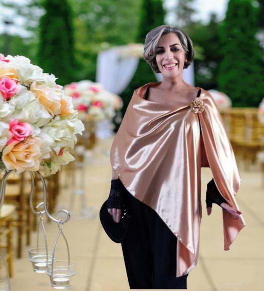 Echarpe Festa Rosé Golden Dourada Cetim de Seda