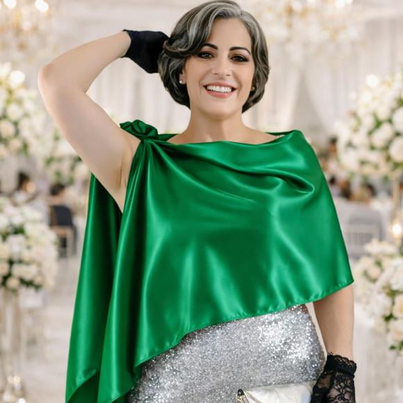 Echarpe Festa Verde Esmeralda Claro Extra Longa - Última