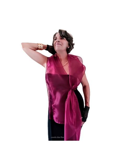Echarpe Festa Vinho Roxo Magenta Profundo Modelo Cristal