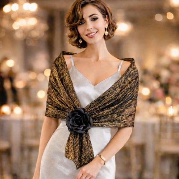 Lenço de Festa Dourado Chiffon de Seda Transparente Promoção