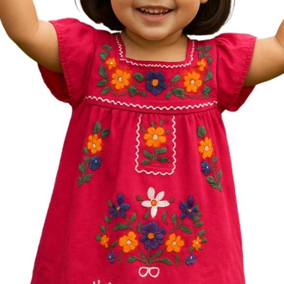 Vestido Infantil 3 a 4 Anos Mexicano Bata Pink Bordado a Mão