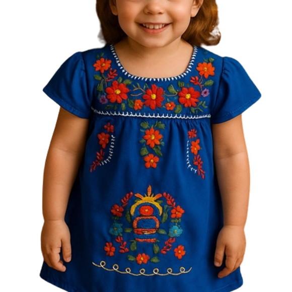 Vestido Infantil Bordado à Mão Mexicano 3 a 4 Anos