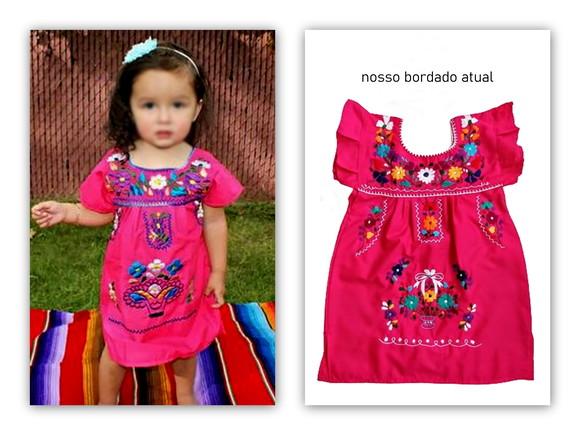 Vestido Infantil 3 a 4 Anos Mexicano Bata Pink Bordado a Mão