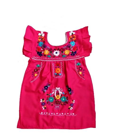 Vestido Infantil 3 a 4 Anos Mexicano Bata Pink Bordado a Mão