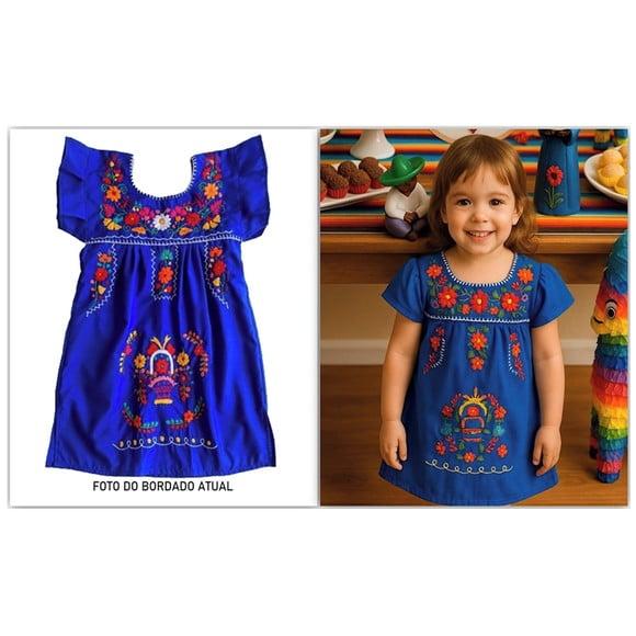Vestido Infantil Bordado à Mão Mexicano 3 a 4 Anos
