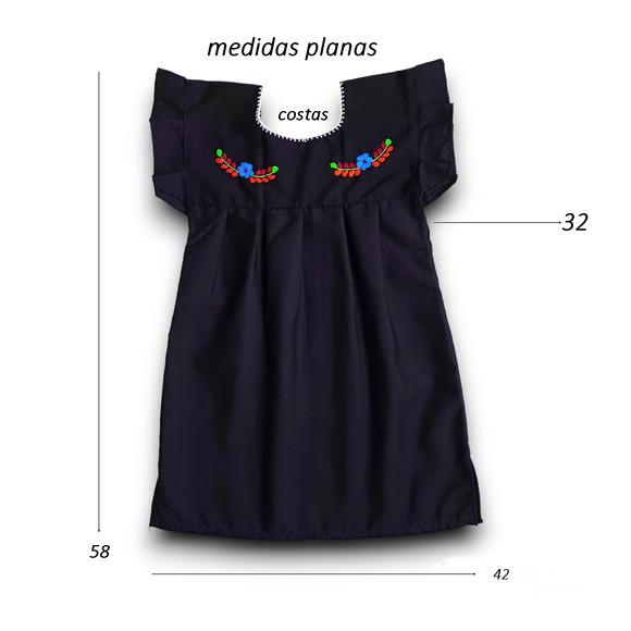 Vestido Infantil Bordado a Mão Preto 4 a 6 Anos Mexicano