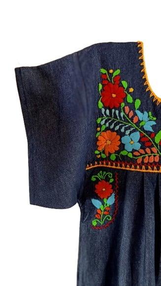 Vestido Jeans Bordado a Mão 8 a 10 Anos Mexicano