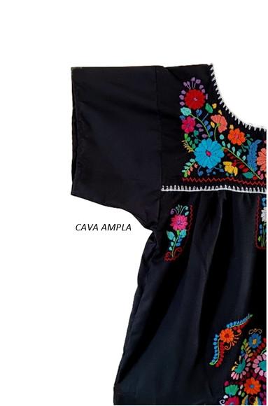 Vestido Mexicano 10 a 12 Anos Bordado a Mão Preto
