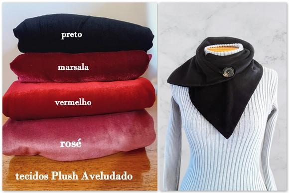 Cachecol Gola Preta Veludo com Botão
