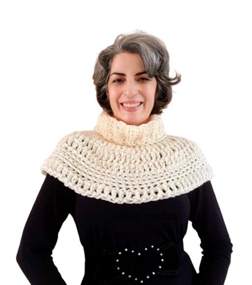 Gola de Crochê Estilo Pelerine Substitui o Cachecol