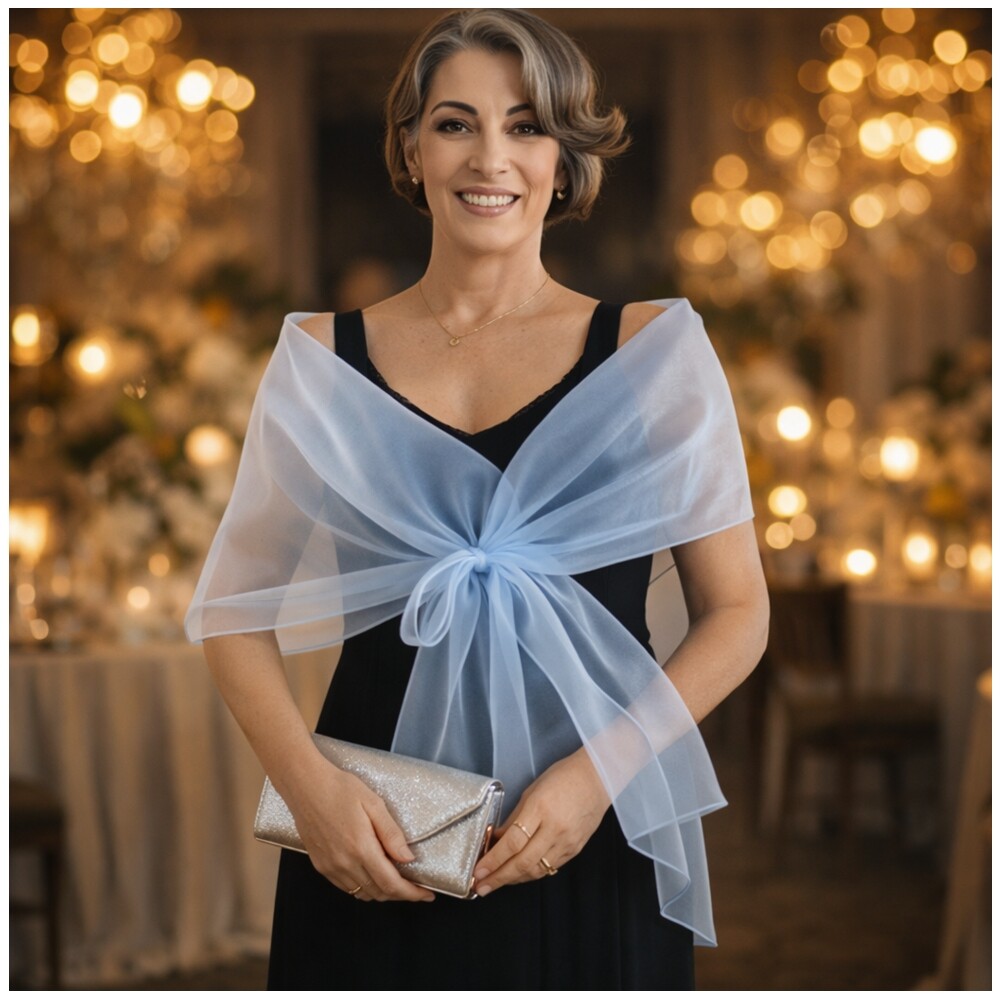 Echarpe Festa Azul Serenity Transparente Casamento Formatura