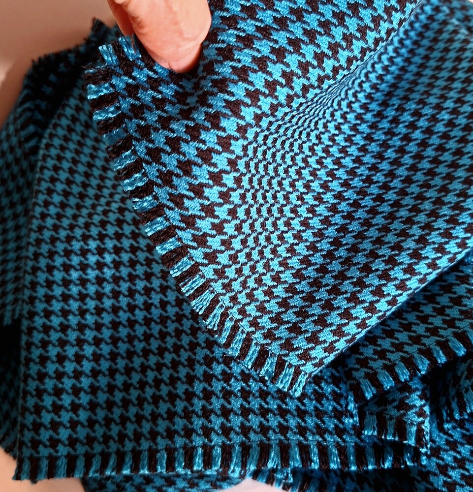 Cachecol Masculino Lã Extra Longo Xadrez Azul e Preto