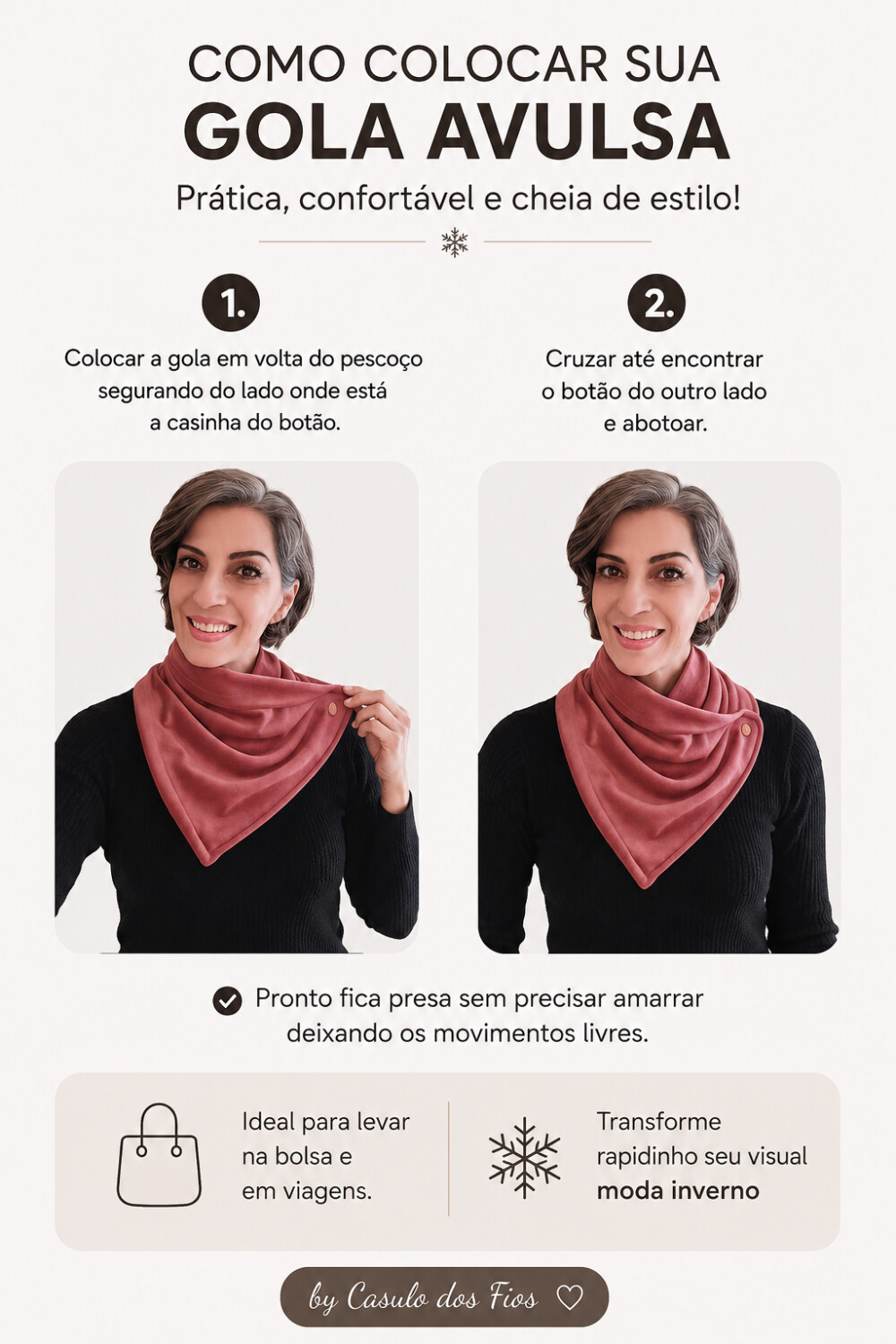 Cachecol Gola Avulsa Rosé Veludo com Botão Pronta Entrega Frete