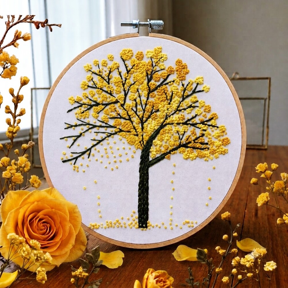 Decoração presente afetivo Quadro Ipê Cor a Escolher Bordado ?