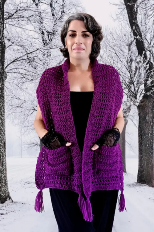 Cachecol em Crochê com Bolsos