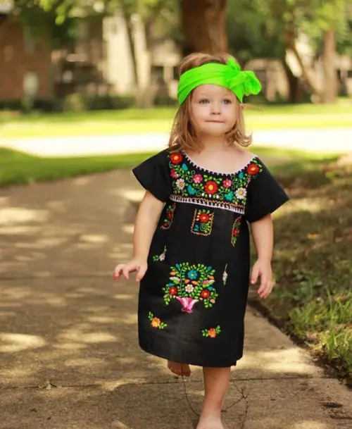 Vestido Mexicano Infantil T1 e T2 Bordado a Mão