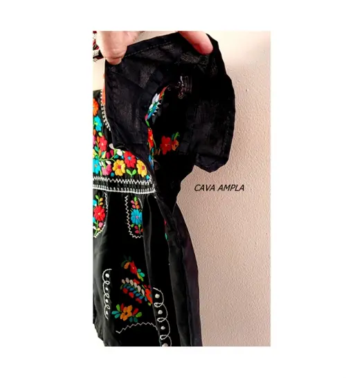 Vestido Mexicano Bordado 1 a 2 anos Preto