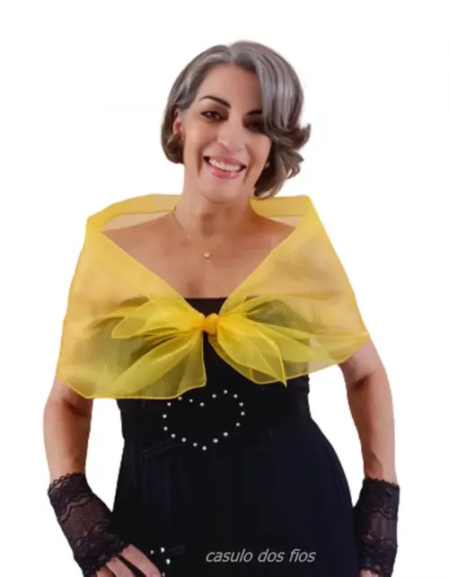 Echarpe Modelo Bolero Amarelo Ouro Busto 99cm