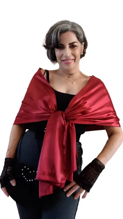 Echarpe Festa Marsala Cetim de Seda Exclusiva Casulo dos Fios