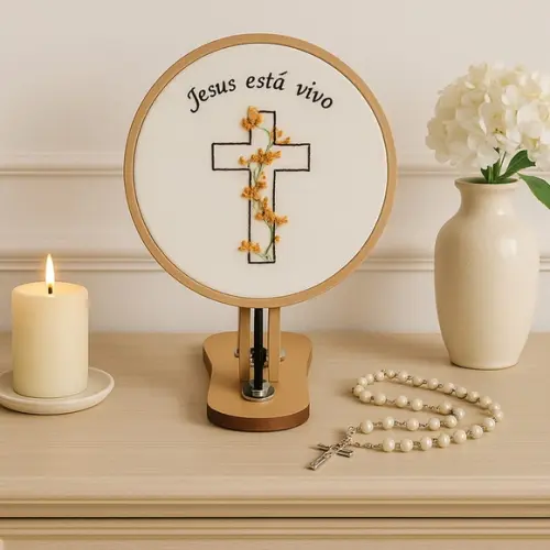 Quadro Bastidor Bordado Cruz Ressurreição Jesus Está Vivo 🙏