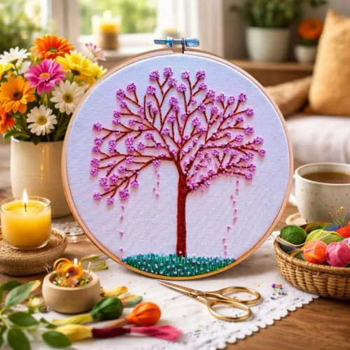 Ipê Roxo Bordado á mão em bastidor decoração presente afetiv