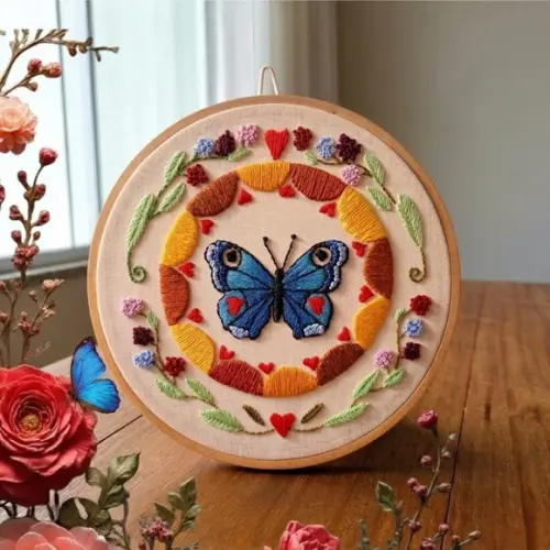 Quadro Mandala Borboleta Azul Bordada - Renovação e Energia ???