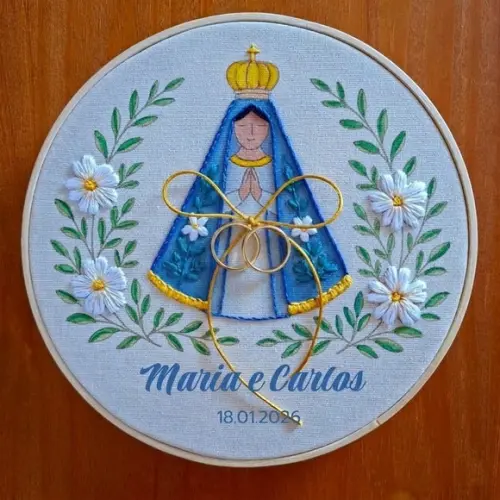 Porta Alianças Nossa Senhora Aparecida Bordado Personalizado ???
